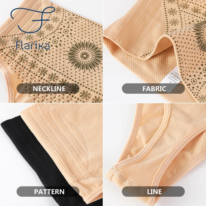 Flarixa 1/2/3Pcs Women Seamless High Rise Thongs Panties Printed Tummy Contol Panty Double Layer Shaping Underwear