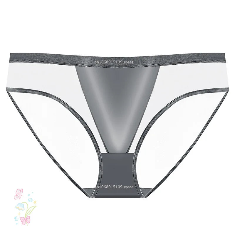 Women Sexy Mesh Ice Silk Solid Thin Breathable Underwear Middle Waist Elasticity Plus Big Panties Elasticity Plus Big Panties