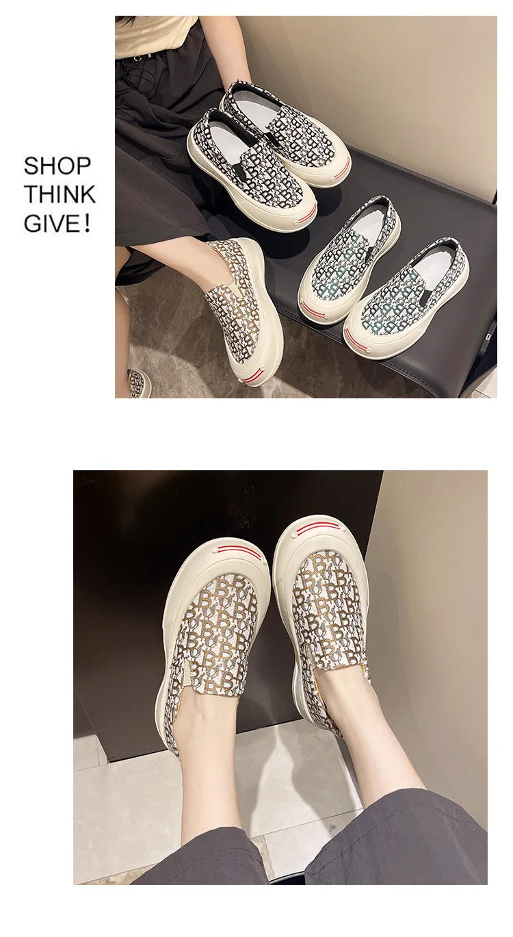 Fashion Designer Women's Platform Sneakers Casual Comfortable Ladies Flat Canvas Shoes Girls Letter Printing Slip-on Loafers