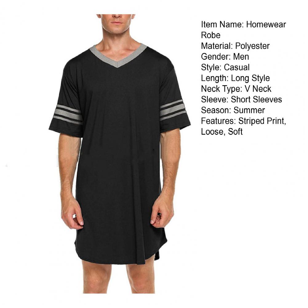Men Summer Top Color Matching Men Loungewear Long Style Short Sleeve V Neck Home Clothes Striped Print Sleeping Clothes For Men