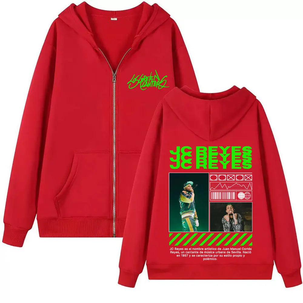 Rapper Jc Reyes Album Tour 2025 Cover Zipper Sweatshirts for Men Vintage 90s Hip Hop Style Jacket Unisex Harajuku Zip Up Hoodies