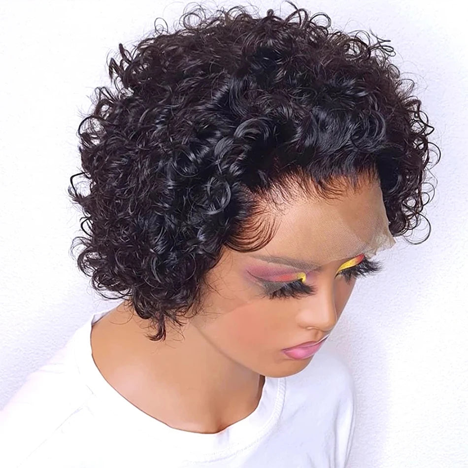 Short Pixie Cut Wigs Brazilian Human Hair Curly Wigs Cheap 13X1 Transparent Lace Wig Preplucked Hairline Wigs For Black Women