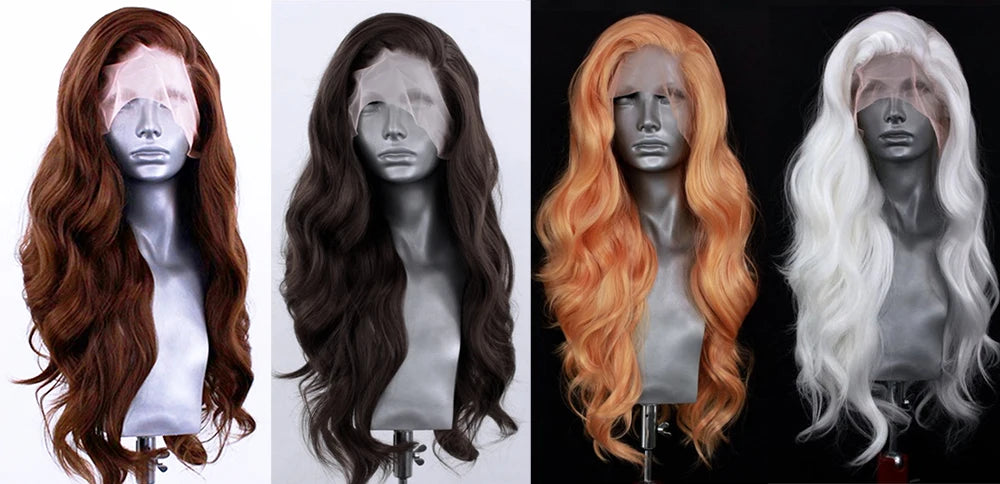 Brown Wave Wig Synthetic Lace Front Wigs For Women Long Deep Wave Lace Hair Frontal Wig White Wig Orange Heat Resistant Cosplay