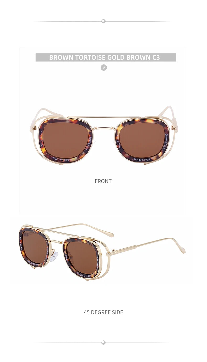 Steampunk Square Pilot Sunglasses Men 2025 Luxury Brand Retro Metal Frame Sun Glasses For Male Double Beam Eyewear UV400 Shades