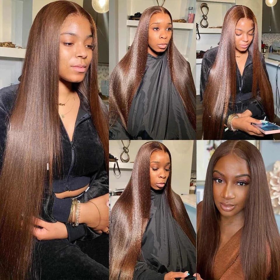Clearance Cheap #4 Color Straight Human Hair Bundles With Closure Brazilian Virgin Human Hair Weave Bundles With HD Lace Closure