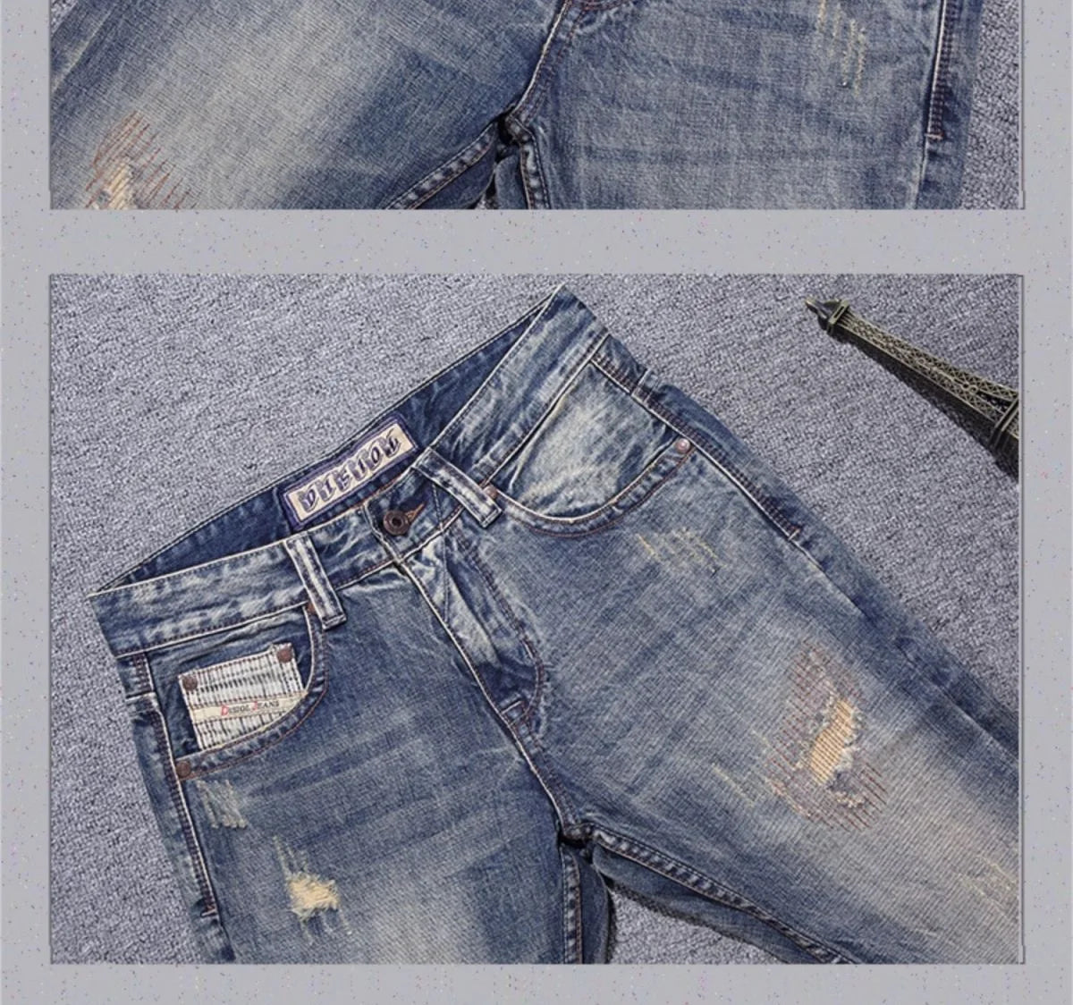 2023 Spring and Autumn New Classic Fashion Solid Color Ripped Small Foot Pants Men's Casual Comfort Elastic High Quality Jeans