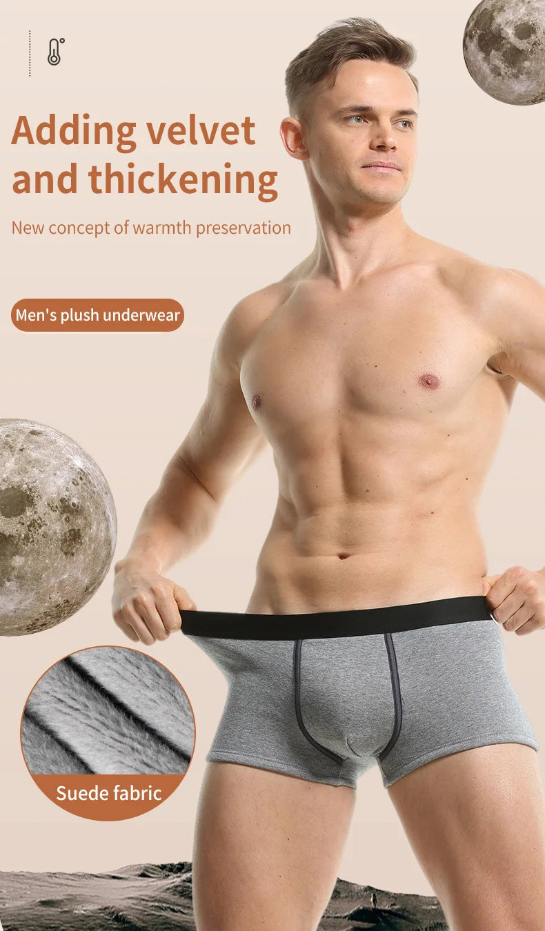 Thermal Underwear Men's Velvet Thickeneded Men's Boxer Briefs Autumn and Winter Cold-Proof Shorts Boys' Sports Boxer Briefs