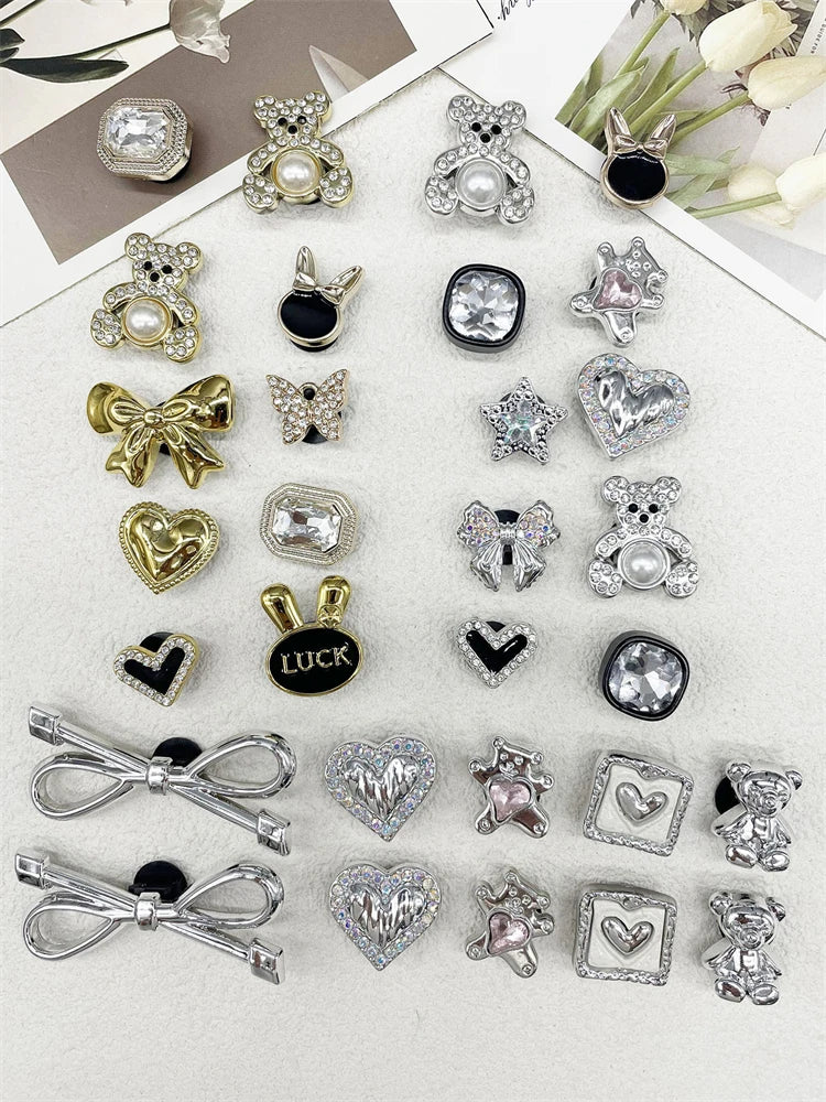 10PCS ABS Shoe Charms Bow Rhinestone Accessories For Clogs Bear Pearl Buckle Decorations Diy Women Lovely Garden Shoes Decor
