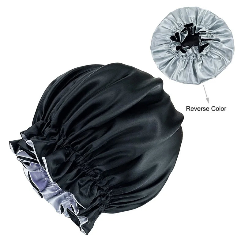 New Solid Women Satin Bonnet Fashion Stain Silky Big Bonnet for Lady Sleep Cap Headwrap Hat Hair Wrap Accessories Wholesale