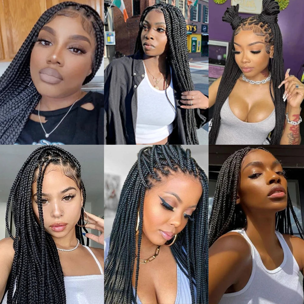 34Inch Knotless Box Braided Wigs for Black Women Synthetic Full Double Lace Front Braided Wig with Baby Hair Synthetic Braid Wig