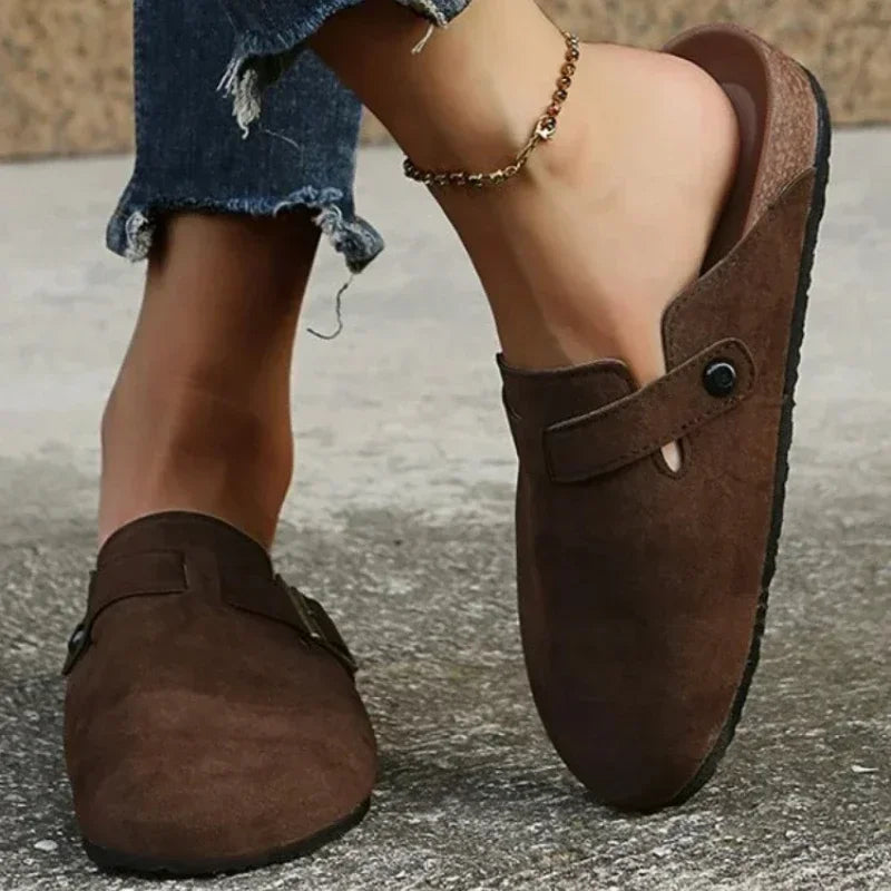 2026 Fashion Women Casual Faux Suede Slippers Wedges Heel Cork Mules Platform Clog Non Slip Sole Buckle Outdoor Home Shoes35--44
