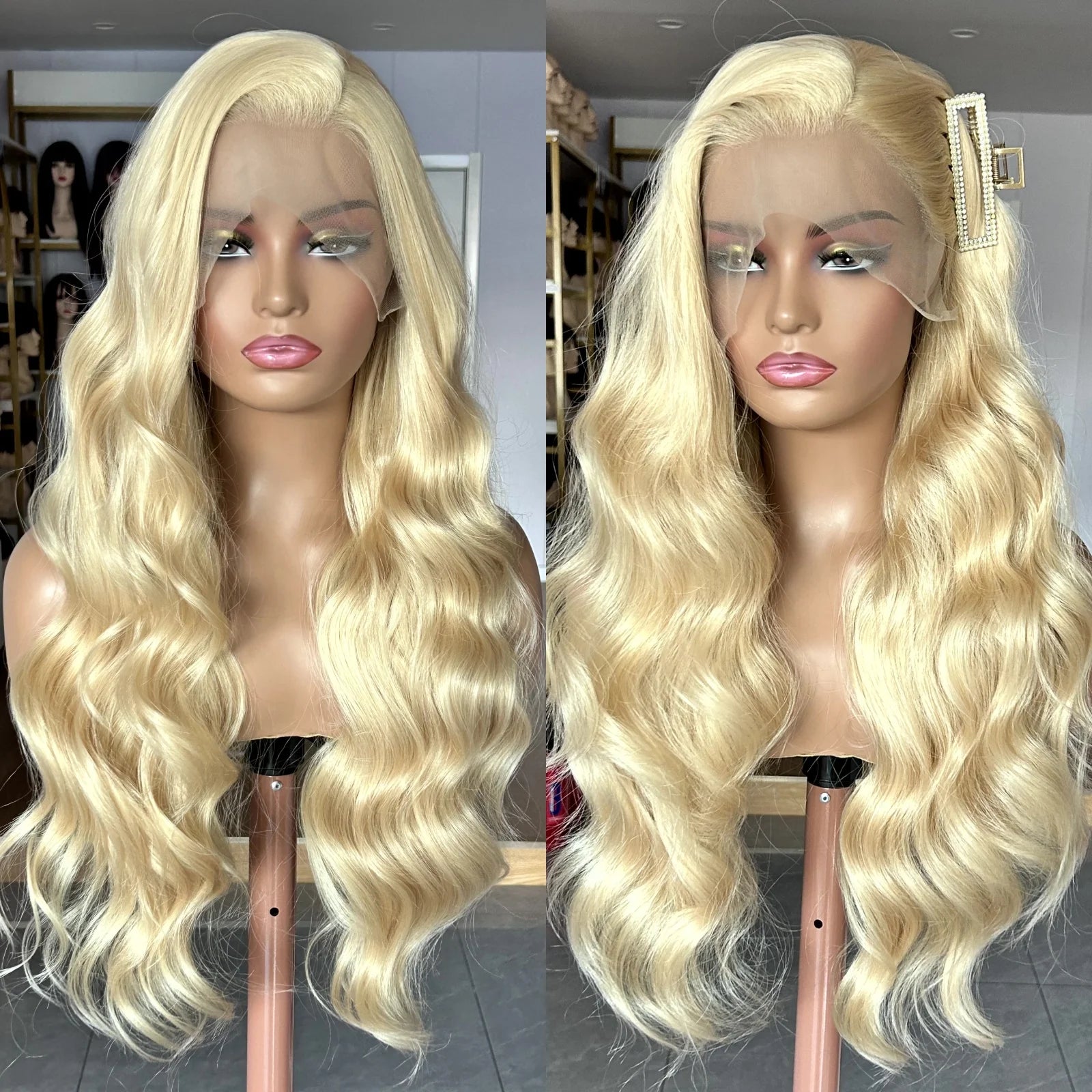 Long Blonde Curly Wavy Wigs for Women Synthetic Hair Free Part Honey Blonde Loose Deep Wave 13X4 Frontal Wigs for Daily Party