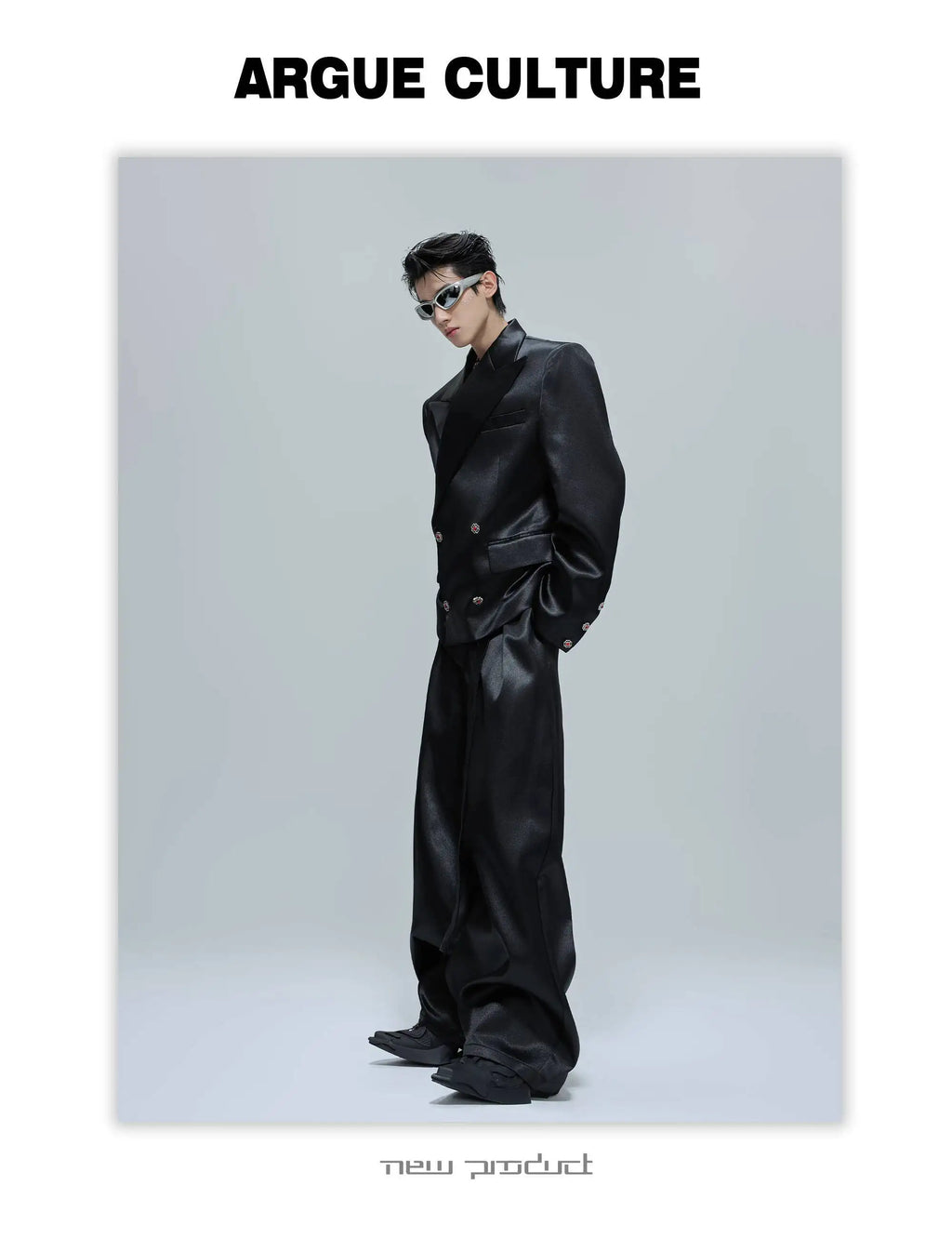 FEWQ Niche Design Men's Suit Sets Lapel Double Breatsed Silhouette Glossy Blazers Wide Leg Belt Chc Button Male Trousers 24K6098