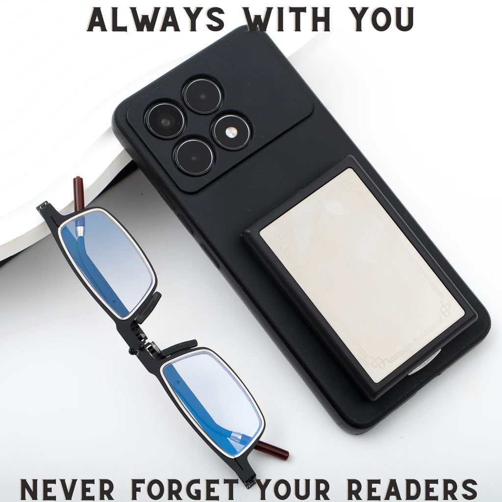 Portable Foldable Reading Glasses That Can Be Attached to the Back of a Phone as a Phone Stand, Minimalist Style Stainless Steel Reading Glasses, +100 to +400, Unisex
