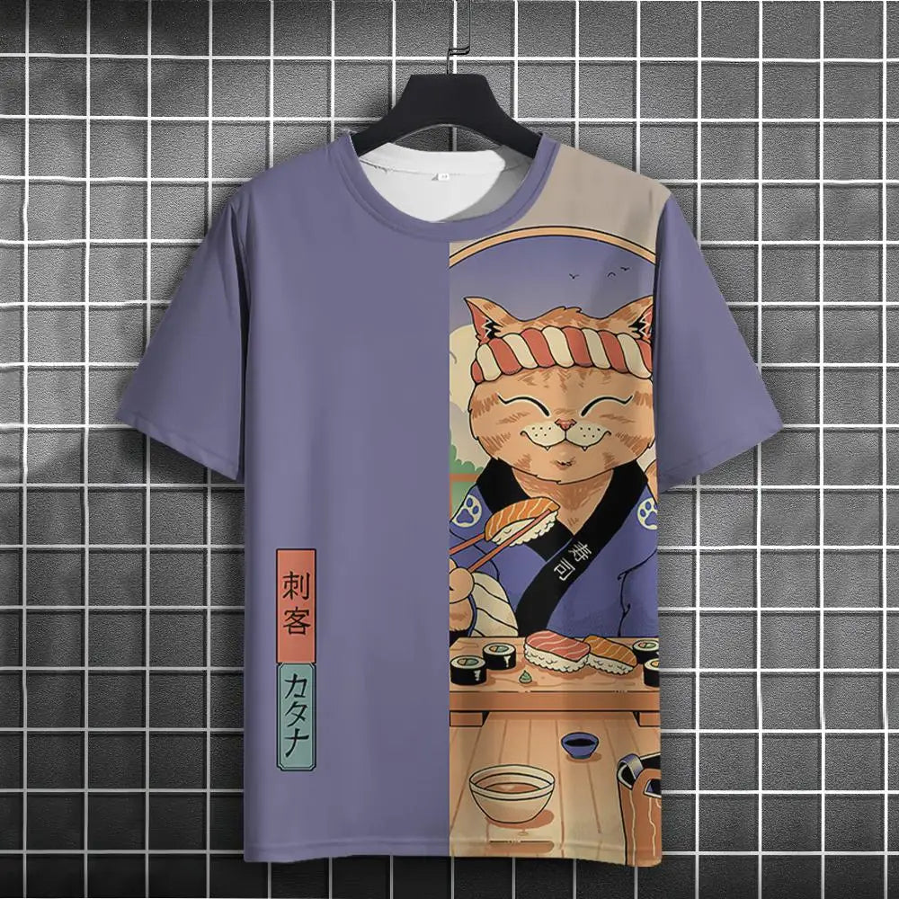 Unisex 2025 T Shirt Men Women Japanese Samurai Cat 3d Printed T Shirts For Casual Fashion Funny Shirt Top Tee Men Clothing