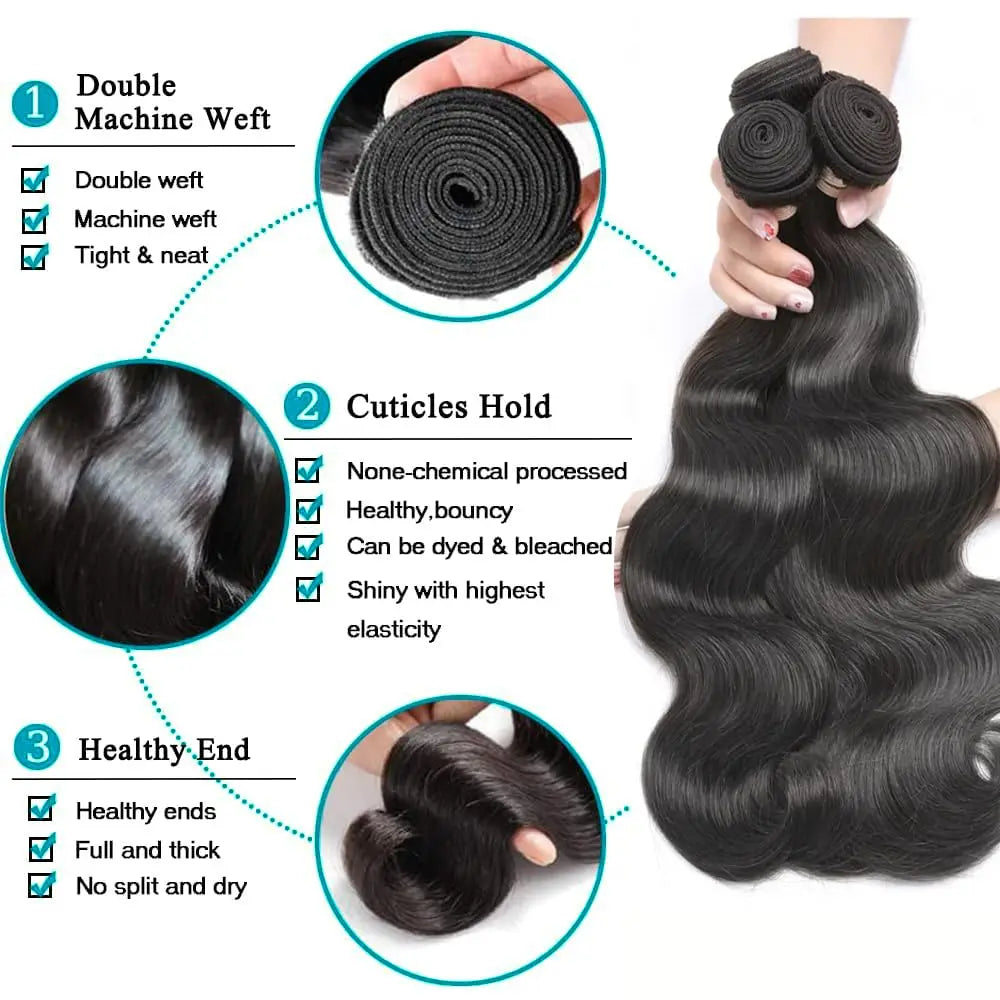 Body Wave Human Hair Bundles Brazilian Raw Human Hair 1/3/4 Bundles for Women 12A Thick Bundles human hair For Women