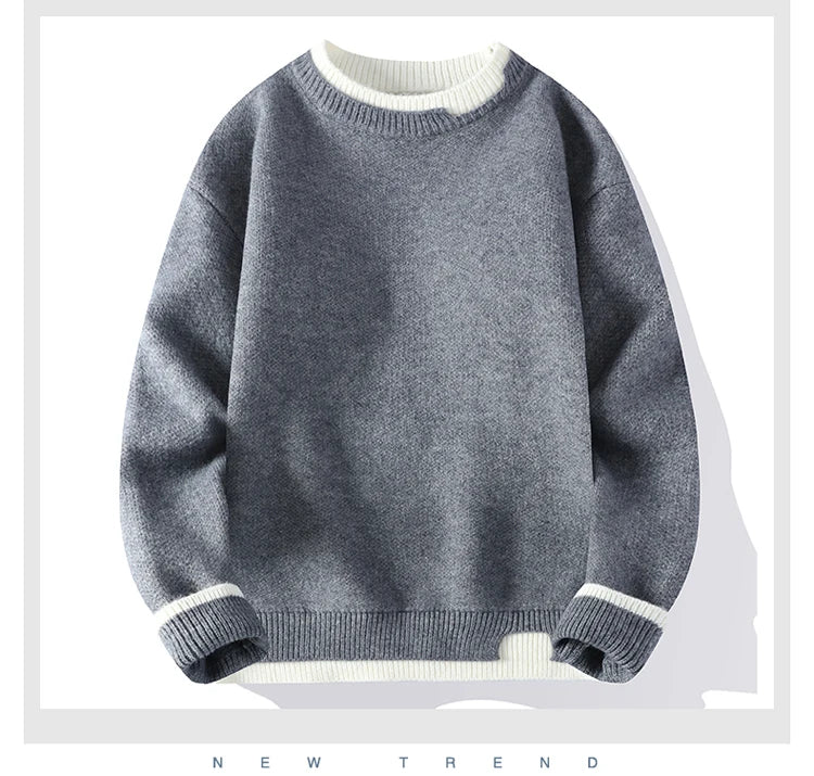 men round neck Solid color knitwear Men's High-Quality Fashion Trend Sweater Autumn/Winter Men Casual Comfortable Warm Sweaters