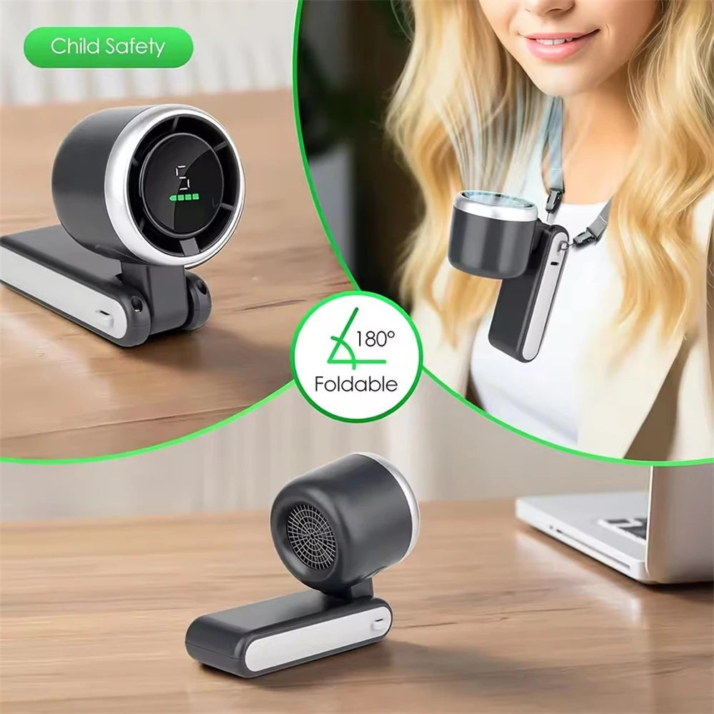MEUYAG Portable 3-in-1 Turbo Handheld Fan, 5 High-Speed Settings, 3600mAh Power, Digital Screen, Foldable USB/Type-C Charge
