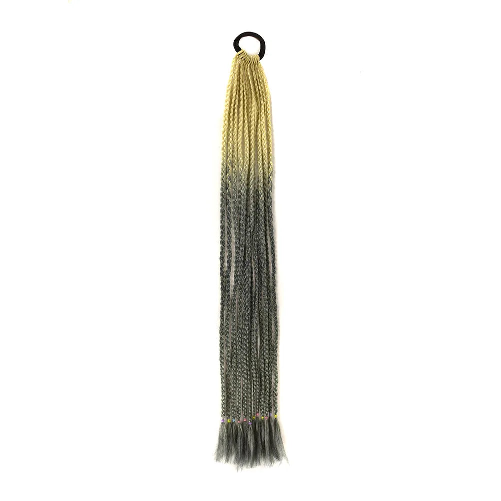 24inch Rubber Band Crochet Mixed Box Braids Plaited Ponytail Synthetic Gradient Dirty Braided Ponytail Hair Extensions for Kids