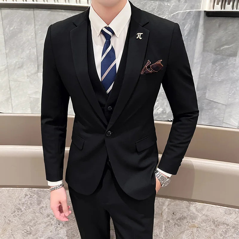 2025 Suit (blazer+vest+pants) Fashion Business Casual Hosts The Korean Version of The British Style Slim Gentleman Wedding