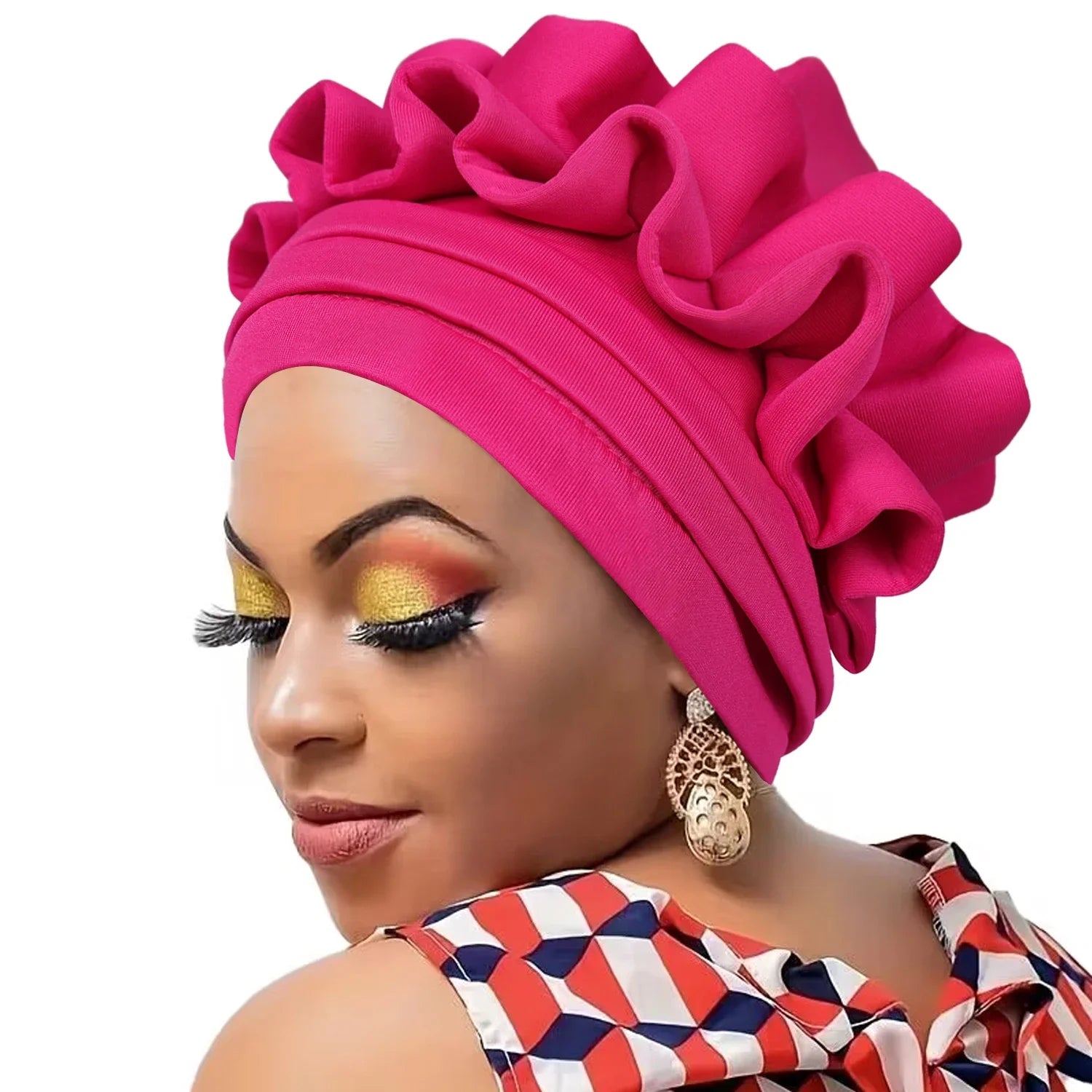 New Raw Silk Pleated Turban Cap for Women African Female Head Wraps Nigeria Lady Headwear Hat Wedding 3-layer Brim Headtie Gift