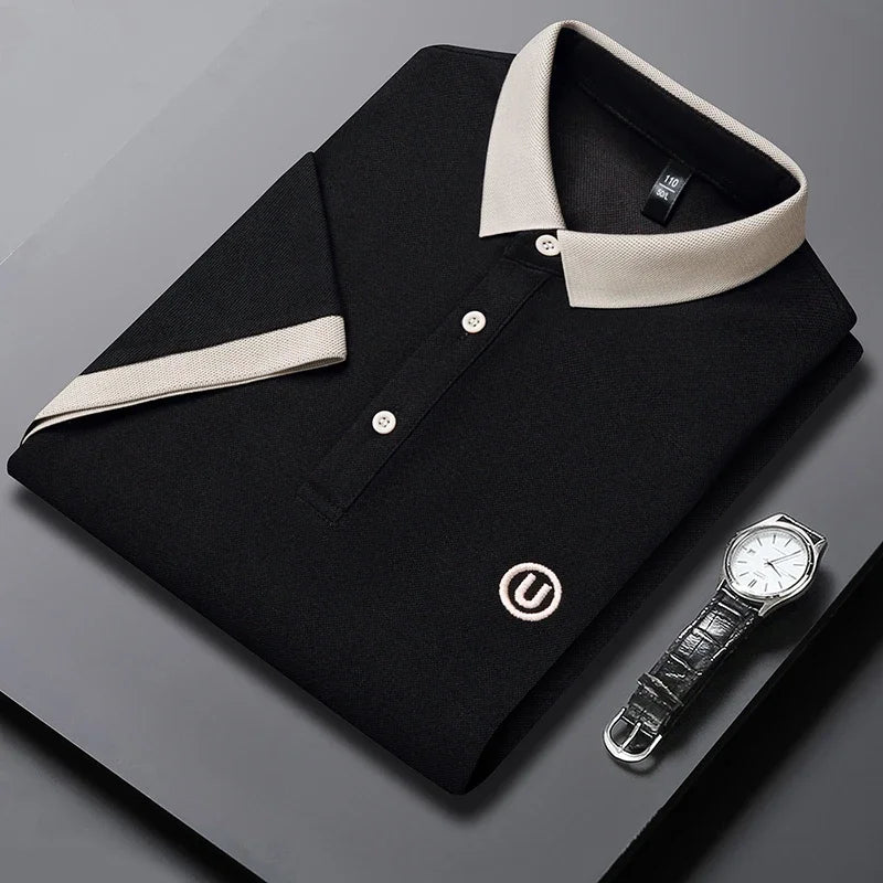 2024 Men's New Embroidered Cotton Business Leisure Short Sleeved POLO Shirt Fashion Short Sleeved Comfortable and Breathable Top