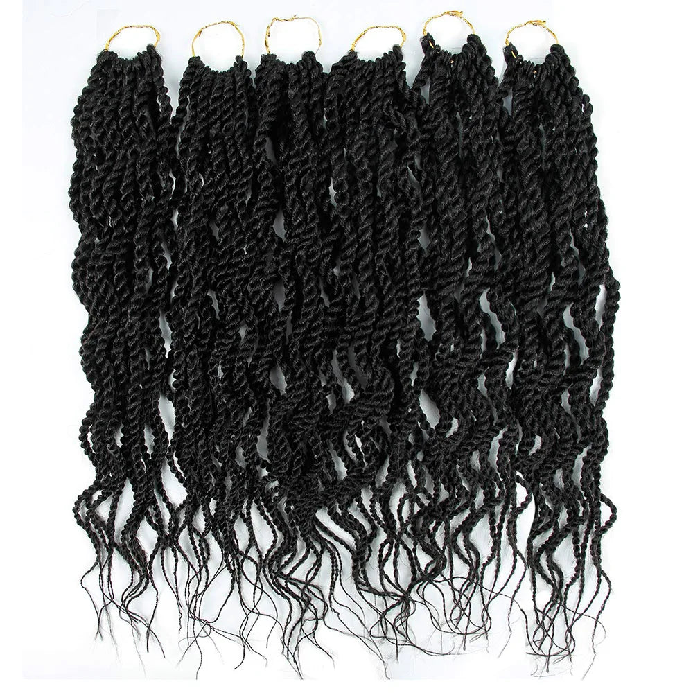 16 Inch Wavy Senegalese Twists Crochet Braiding Hair Extension Ombre 99J Synthetic Crochet Braids Hair with Curly Ends for Women