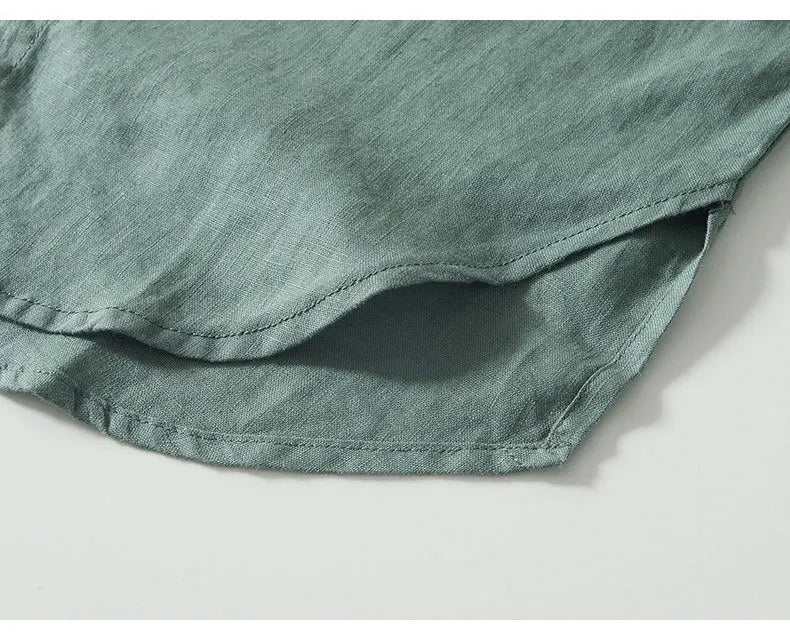 Summer New Casual Short Sleeve Shirts for Men Slim 100% Linen Streetwear Solid Color Men Clothing BL994