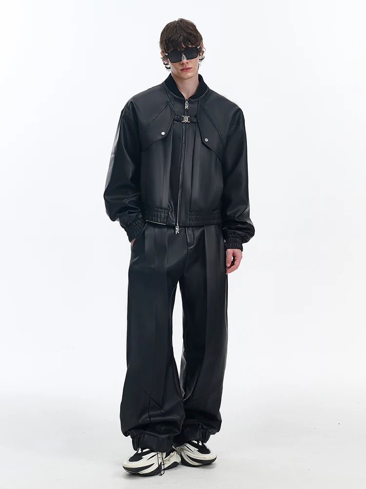 Mauroicardi Spring Autumn Cool Handsome Pu Leather Bomerb Jacket Men Zipper Runway European Fashion Luxury Designer Clothes 2025