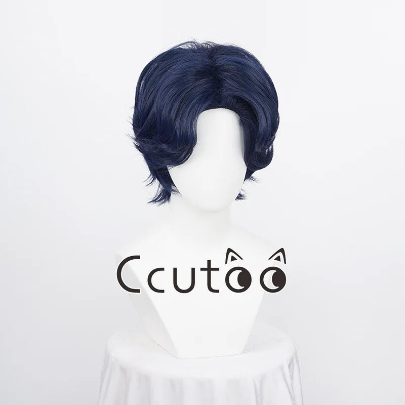 ZZZ Asaba Harumasa Cosplay Wig 30cm Navy Blue Short Wigs Heat Resistant Synthetic Hair + Wig Cap