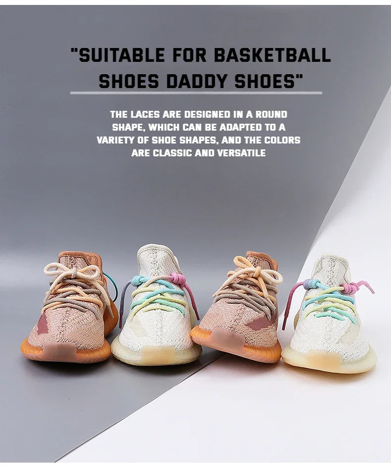 1Pair Colorful Round Shoelaces Rainbow Cotton Shoelace Running Sneakers Laces 80/100/120/140/160CM Shoe laces Shoes Accessories