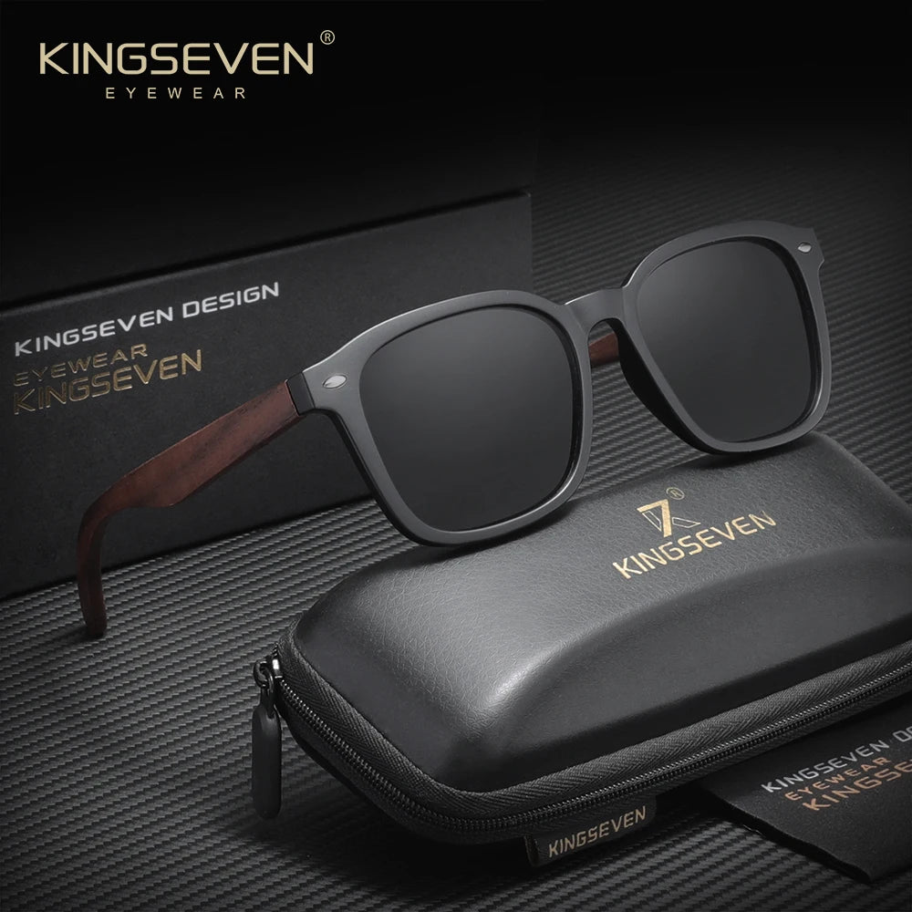 KINGSEVEN Vintage Classical Sunglasses Men Women Square Large Frame UV400 Polarized Wooden Glasses Fashion Driving Eyewear