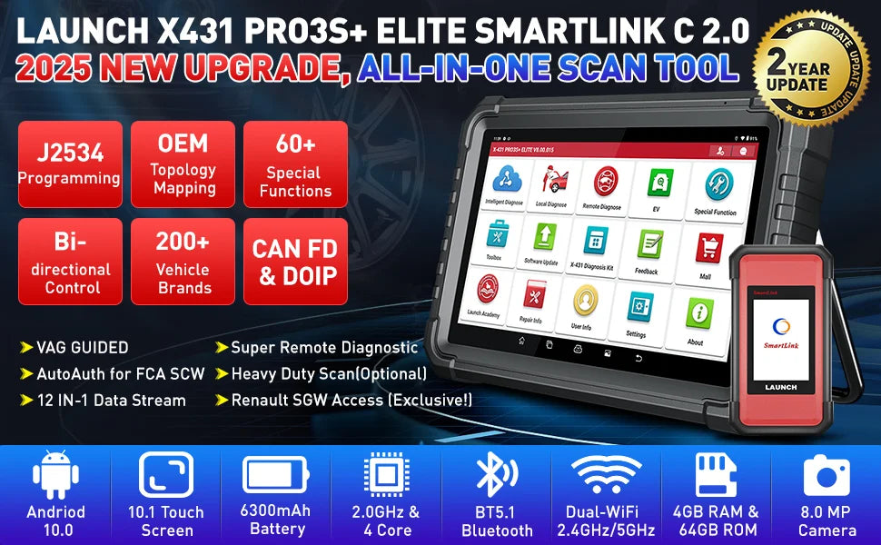 LAUNCH X431 PRO3S+ ELITE ECU Programming J2534 CANFD DOIP Online Coding All System car Diagnostic Tool work with I-TPMS X-PROG 3