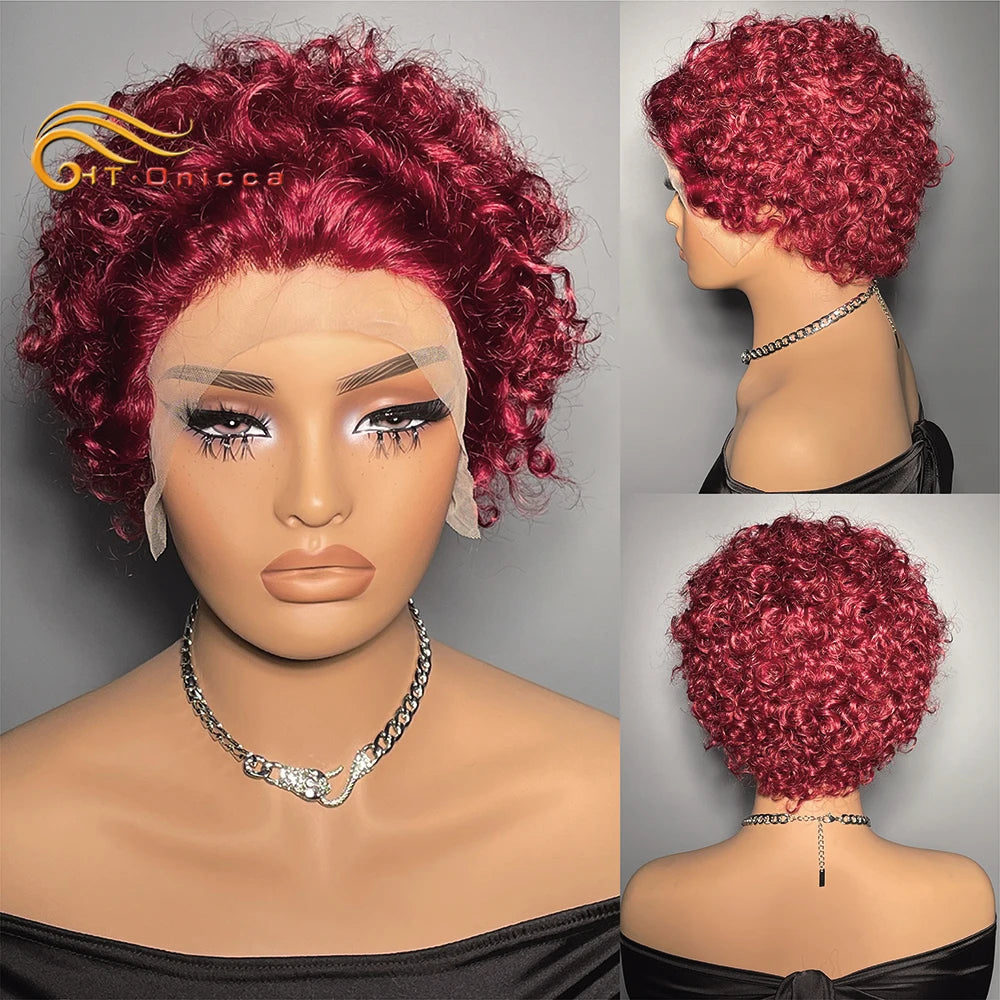 Curly Human Hair Wig Short Bob Pixie Cut Wig Human Hair For Women Brazilian Water Wave 13x1 Transparent Lace Wig