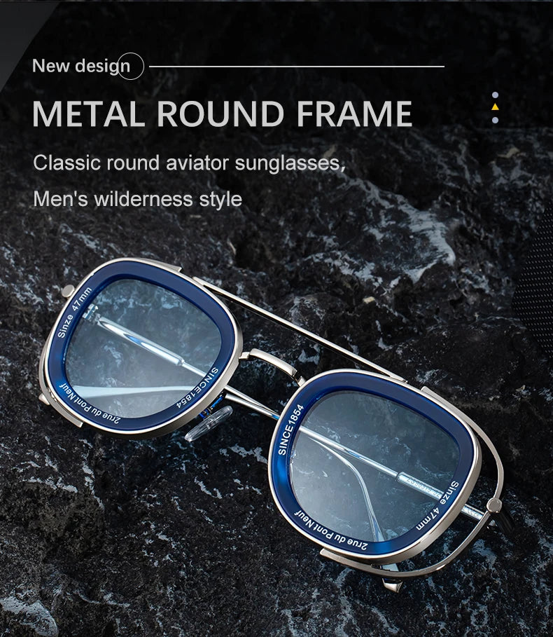 Steampunk Square Pilot Sunglasses Men 2025 Luxury Brand Retro Metal Frame Sun Glasses For Male Double Beam Eyewear UV400 Shades
