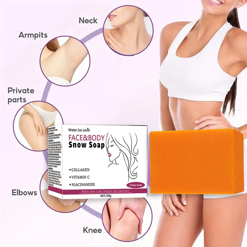 Snow Soap Face Body All Skin Collagen Vitamin C Niacinamide. 43 Day Skin Transformation. Brightens, Softens, Smooths.