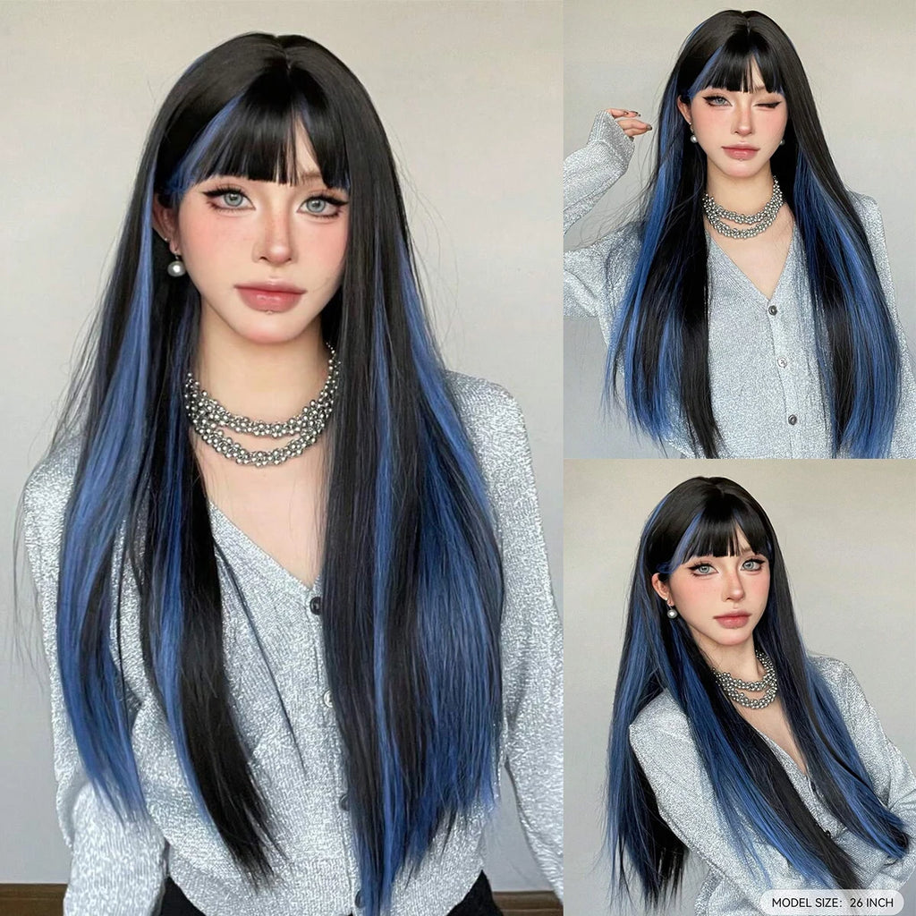 EASIHAIR Brown Straight Layered Wigs for Women Long Natural Hair Synthetic Wigs With Bangs Daily Use Party Heat Resistant Wigs
