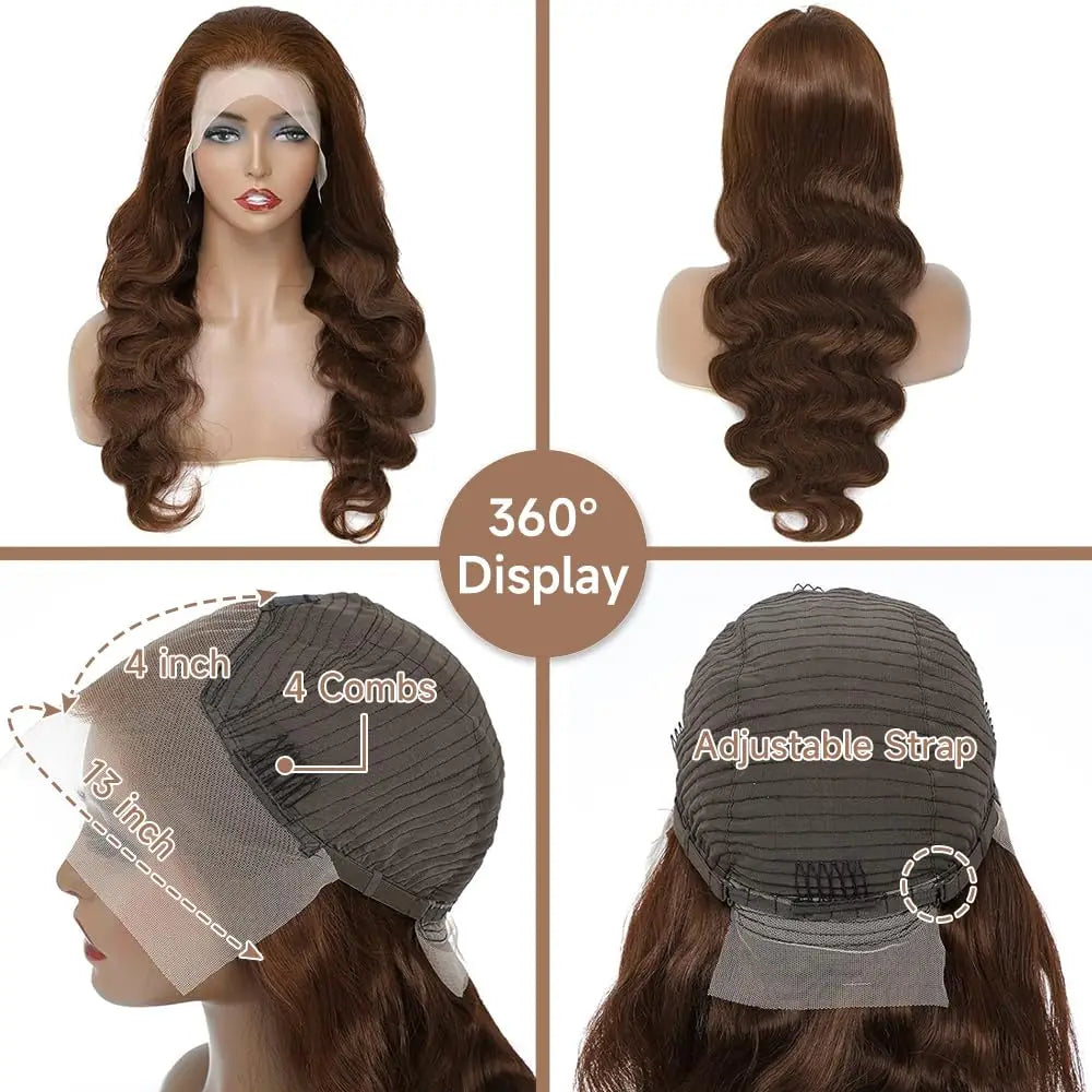 Chocolate Brown 13x6 Hd Lace Front Wig Transparent Body Wave Lace Frontal Wig Colored Pre PluckedBrazilian 100% Human Hair Wigs 