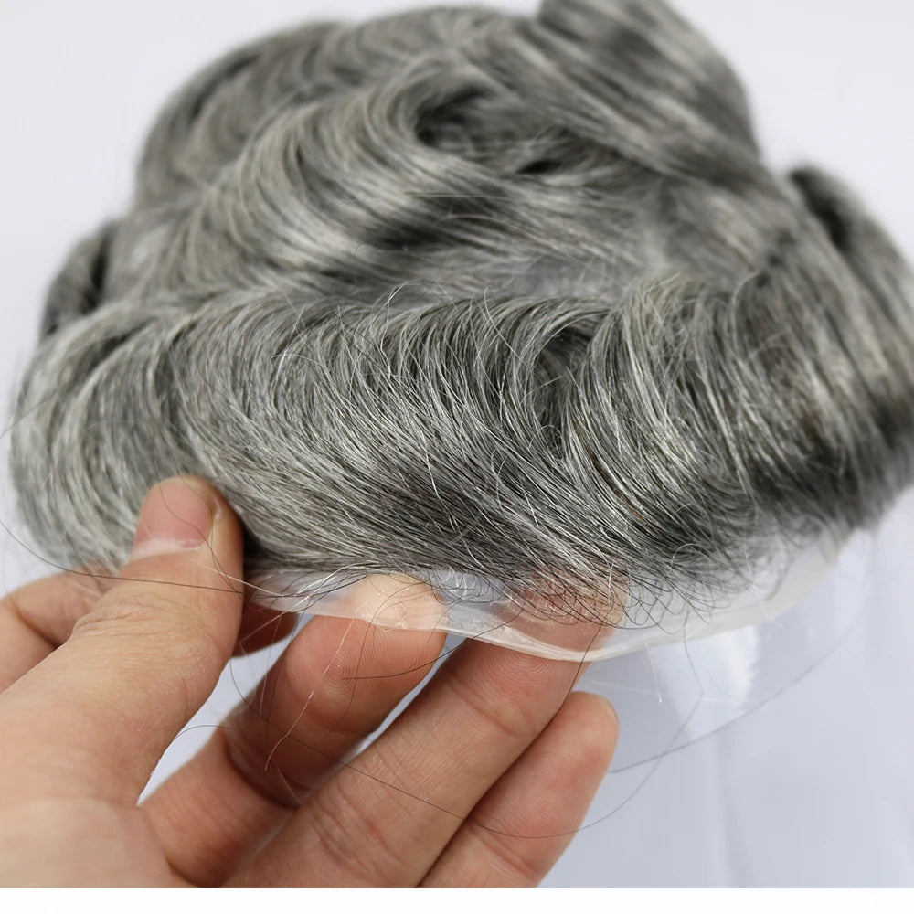 Undetected 0.02mm Thin Skin Natural Hairline Human Hair Men Toupee Black Gray Brown Blonde Male Hair Light Capillary Prosthesis