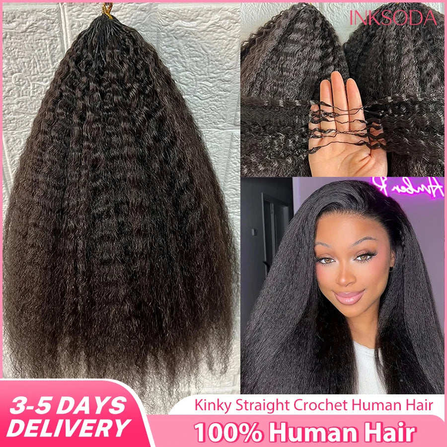 Kinky Straight Crochet Human Hair Extension Pre Separated Knotless Crochet Hair Bundles For Reusable Boho Braids For Women