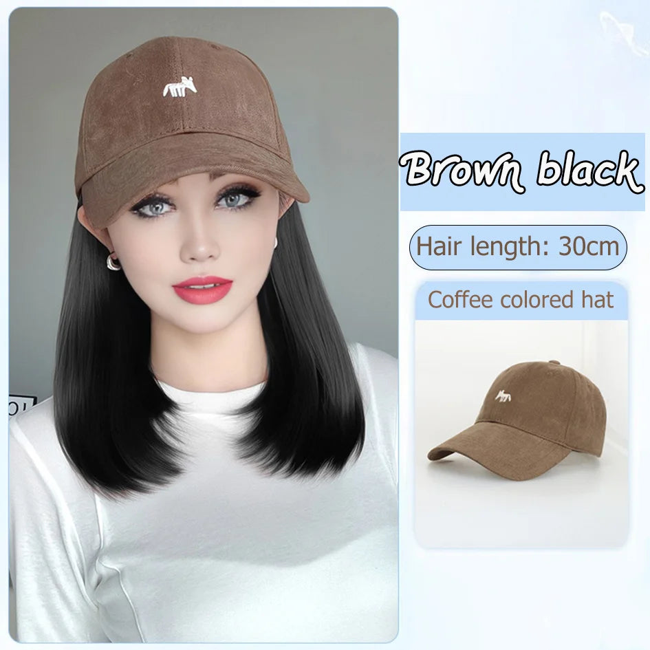 Synthetic12/16/18inch duckweave cap straight hair inward wig baseball capwater wave wig extensions ponytail daily Christmas