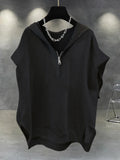 Summer Zipper Hooded Sleeveless T-shirt Men's Korean Fashion Tank Tops 2026 New Y2K Streetwear Casual Vests Hip Hop Tee Shirts