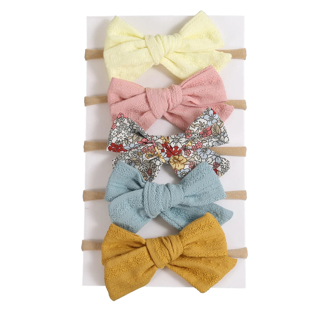 5Pcs/Lot Baby Headband for Baby Girls Soft Nylon Elastic Solid Color Hairband Print Hair Bow Kids Headwear Baby Hair Accessories