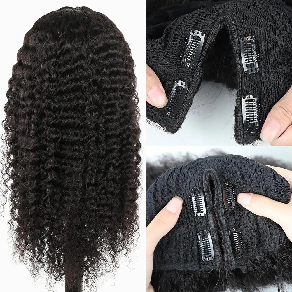 24 In Water Wave V Part Wig Peruvian Full Machine Wigs For Black Women Human Hair 180% Density Natural Black Color