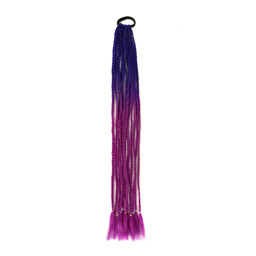 24inch Rubber Band Crochet Mixed Box Braids Plaited Ponytail Synthetic Gradient Dirty Braided Ponytail Hair Extensions for Kids