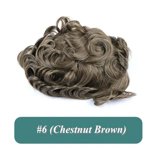 Durable Natural Hairline Human Hair Men's Toupee 26mm Curly Managable Skin Base #1 Jet Black Brown Hair Capillary Prosthesis