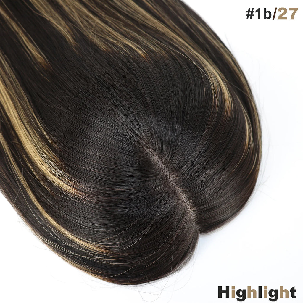 6x6" Golden Blonde Virgin Human Hair Topper Silk Skin Base Women Toupee Silk Top Hair Cover with Clips in & PU Edges Color #27