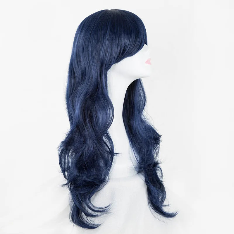 Cos-play Wig Fei-Show Synthetic Heat Resistant Fiber Long Wavy Dark Blue Hair Costume Cartoon Women Peruca Party Salon Hairpiece