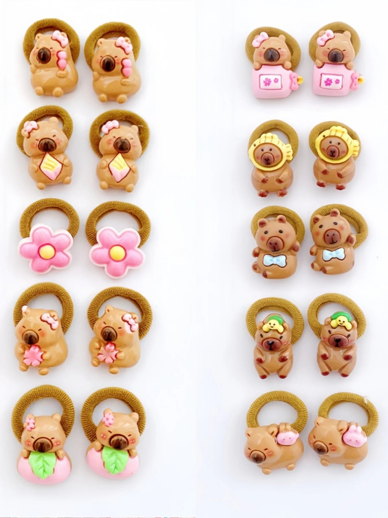 10Pcs Cute Capybara Hair Ties for Girls Colorful Cartoon Resin Towel Loop Bands Non-Slip Hair Accessories for Kids Daily Casual