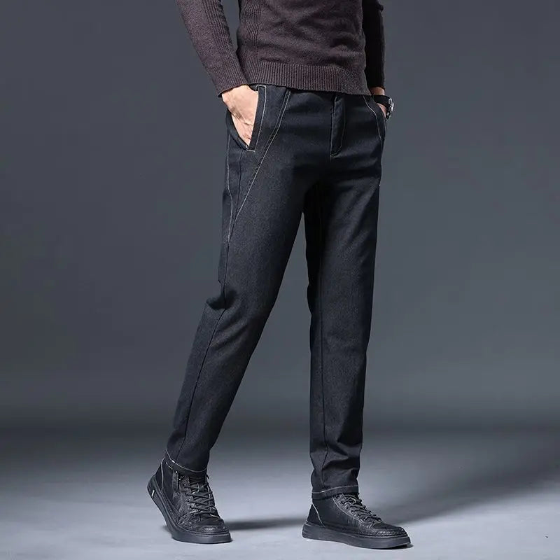 Jeans Men's Autumn and Winter Fit Straight Men's Pants New Style Men's Pants Black Versatile Stretch Men's Casual Pants